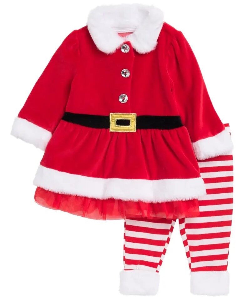 Conjunto de vestido e leggings para bebê do Papai Noel