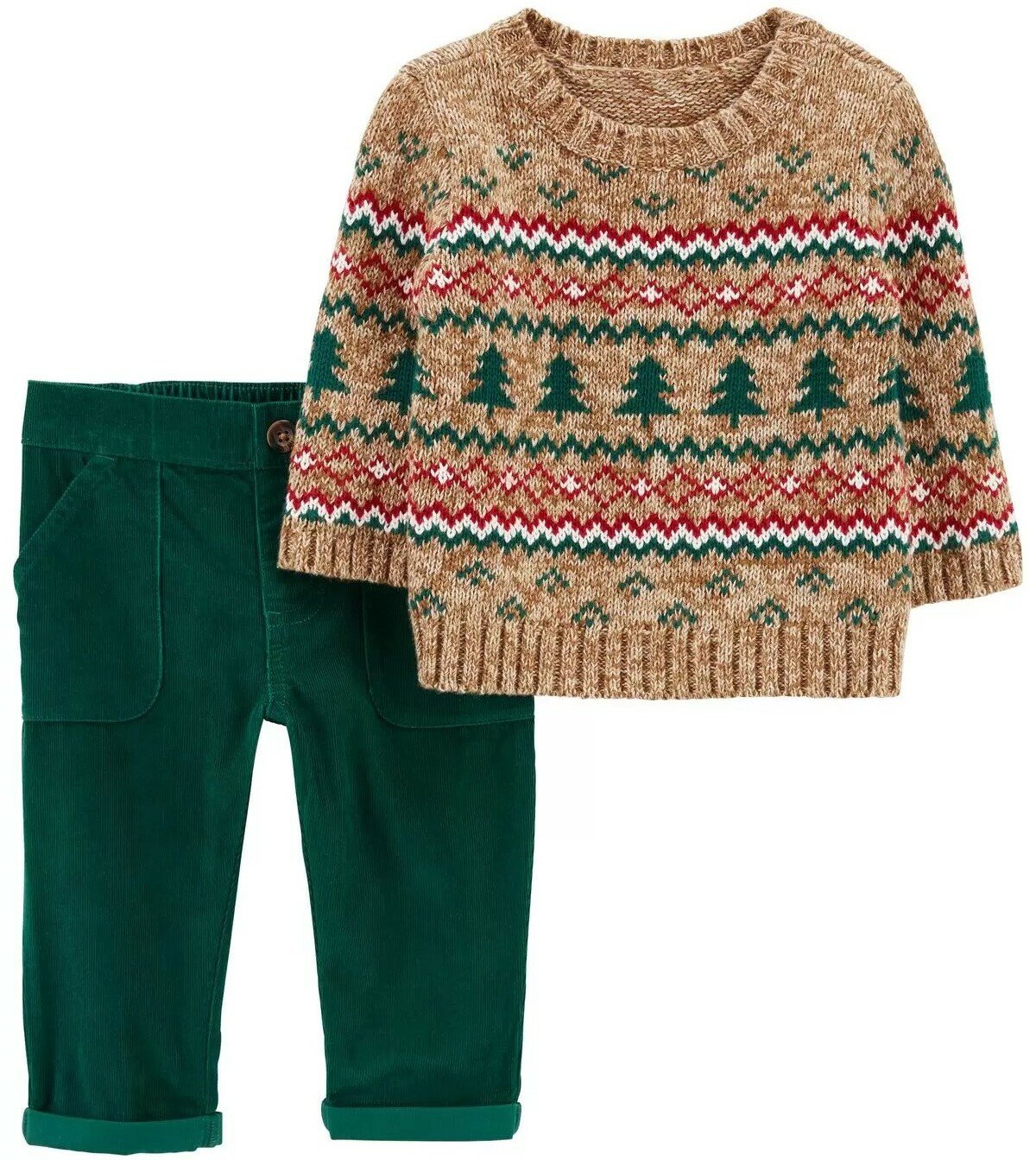 Conjunto de duas peças de suéter festivo e calça de veludo cotelê