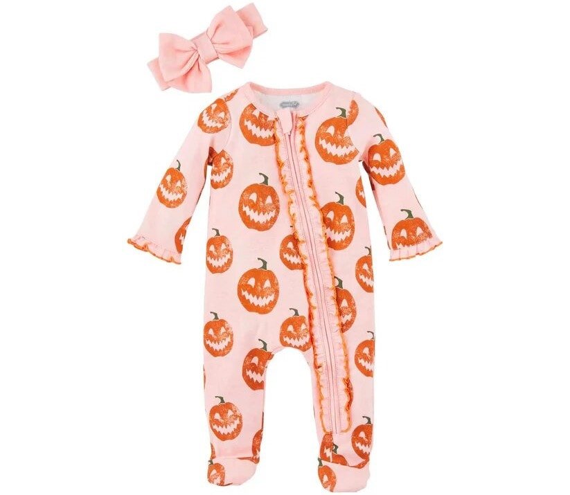 Conjunto de faixa e faixa de cabeça com zíper Jack-O-Lantern rosa SpearmintLOVE