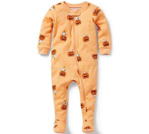 Janie e Jack Baby Pijama de boa noite com pés em amendoim Snoopy abóbora