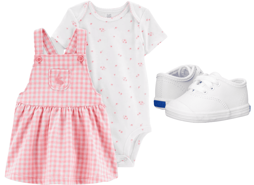 Vestido xadrez rosa com macacão e tênis Keds branco 