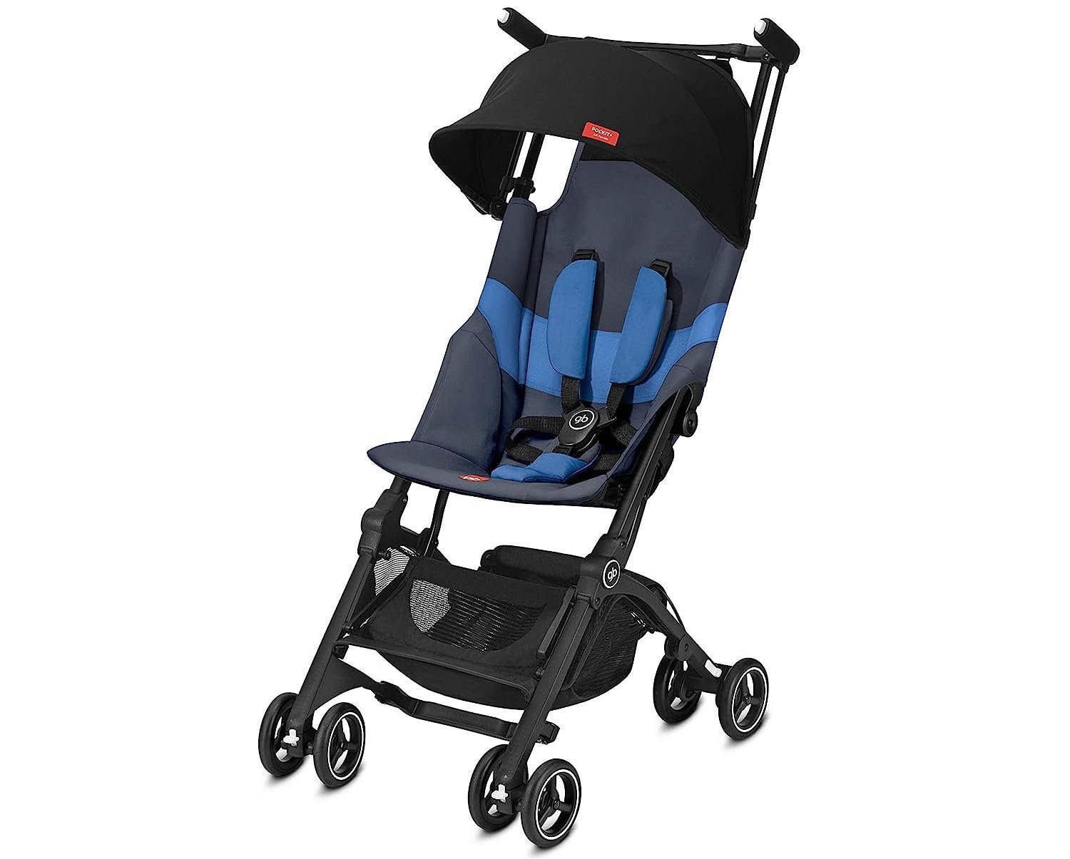 gb Pockit+ All-Terrain, carrinho de viagem ultracompacto e leve com dossel e assento reclinável em azul noturno