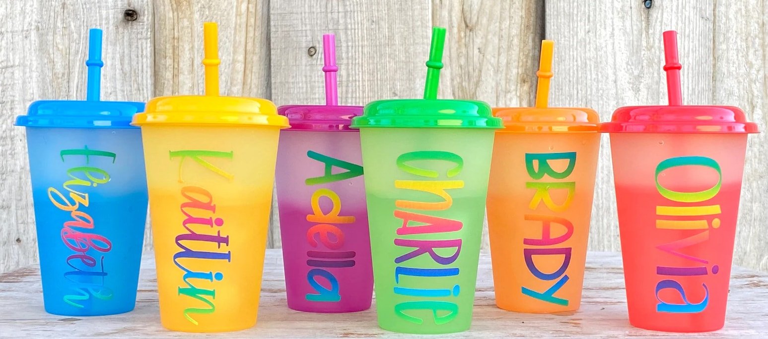Copos personalizados que mudam de cor com canudo 