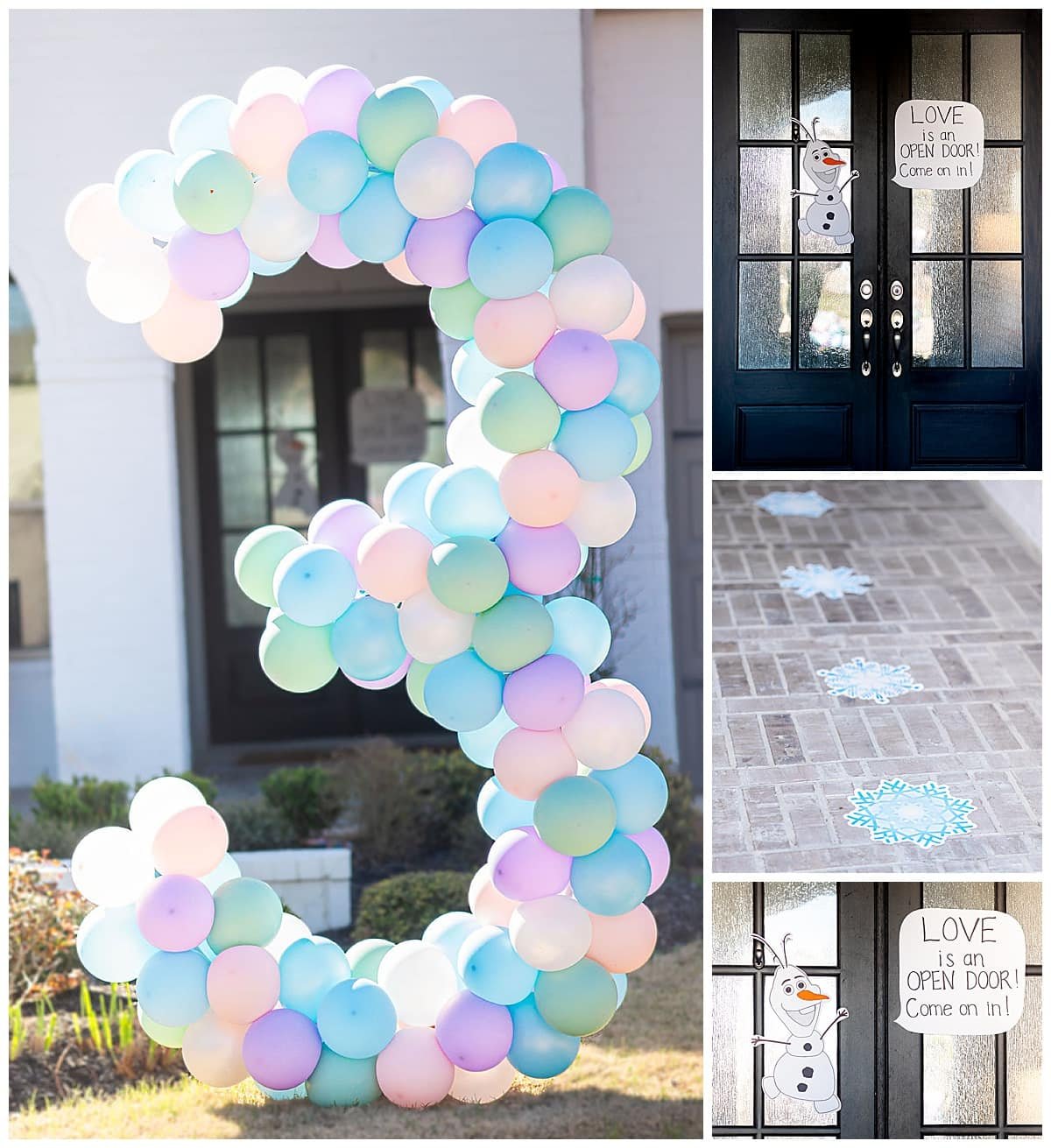 Colagem de decoração externa para festa de aniversário de Frozen